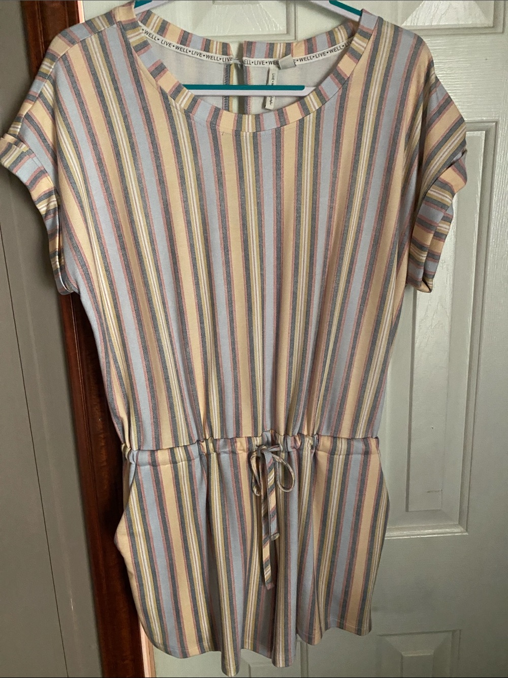 Drawstring Waist Pastel Striped Romper Multi Pastel- never worn!